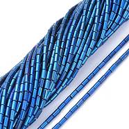 Electroplate Glass Beads Strands, Full Plated, Column, Blue Plated, 4.5~5x2.5mm, Hole: 0.8mm, about 75pcs/Strand, 14.17 inch(36cm)(X-EGLA-K014-B-FP08)