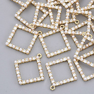 Rhinestone Pendants, with ABS Plastic Imitation Pearl and Real 18K Gold Plated Brass Pendant Settings, Nickel Free, Rhombus, Crystal, 24x22x3mm, Hole: 1.2mm, Diagonal Length: 24mm, Side Length: 16mm(X-KK-S354-031-NF)