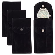 Portable Velvet Watch Pouches, Watch Travel Storage Bags, Rectangle with Iron Button, Black, 12.9x6.8x0.6cm(TP-WH0001-02C)