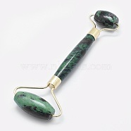 Natural Ruby in Zoisite Brass Face Massager, Facial Rollers, Golden, 146~150x54~58x19~22mm(MRMJ-G008-03G)