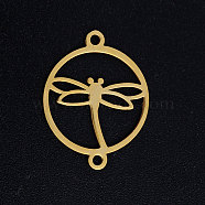 201 Stainless Steel Links connectors, Circle with Dragonfly, Golden, 19.5x15x1mm, Hole: 1.4mm(STAS-S105-JN395-2)