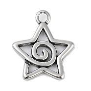 316 Surgical Stainless Steel Pendants, Star Charm, Antique Silver, 20.5x17.5x2mm, Hole: 2.2mm(STAS-G349-10AS)