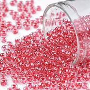 TOHO Round Seed Beads, Japanese Seed Beads, (355) Inside Color Crystal/Siam Lined, 8/0, 3mm, Hole: 1mm, about 10000pcs/pound(SEED-TR08-0355)