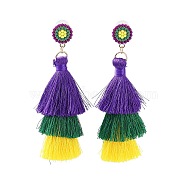 Carnival Theme Nylon Tassel Earrings, Plastic Beaded Flower Stud Earrings, Colorful, 97x10mm(EJEW-D087-01)