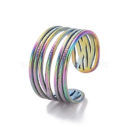 Ion Plating(IP) 304 Stainless Steel Multi Circles Open Cuff Ring for Women, Rainbow Color, US Size 8 1/2(18.5mm)(STAS-E168-03M)