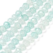 Transparent Crackle Glass Beads Strands, Rondelle, Faceted, Pale Turquoise, 8x6mm, Hole: 1.2mm, about 65pcs/strand, 15.55 inch(39.5cm)(CCG-L050-01A-07)