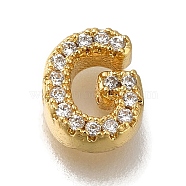 Rack Plating Brass Micro Pave Clear Cubic Zirconia Beads, Long-Lasting Plated, Cadmium Free & Lead Free, Real 18K Gold Plated, Letter, Letter G, 8~9x4~9x3mm, Hole: 0.8mm(KK-G500-30G-G)