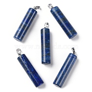 Natural Lapis Lazuli Dyed Pendants, Column Charms with Platinum Plated Brass Snap on Bails, 40.8~42x10~10.5mm, Hole: 7.2x4.2mm(G-E603-02P-02)
