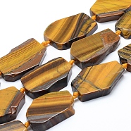 Natural Tiger Eye Beads Strands, Flat Slab Beads, Nuggets, 28~40x24~34x7~8mm, Hole: 2mm, about 10pcs/strand, 15.35 inch(39cm)(X-G-L551A-05)