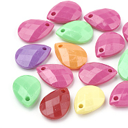 Opaque Acrylic Pendants, Faceted, Teardrop, Mixed Color, 17.5x12.5x5~5.5mm, Hole: 2mm, about 51~57pcs/33g(MACR-S296-16)
