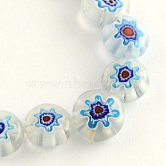 Handmade Millefiori Glass Bead Strands, Flat Round, Royal Blue, 10x4mm, Hole: 1.2mm, about 40pcs/strand, 14.9 inch(X-LK-R006-15J)