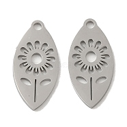 304 Stainless Steel Pendants, Laser Cut, Horse Eye with Flower Charm, Stainless Steel Color, 18.5x9x1mm, Hole: 1.6mm(STAS-J042-21P)