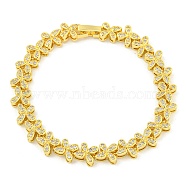 Rack Plating Brass Pave Cubic Zirconia Butterfly Link Bracelets for Women, Long-Lasting Plated, Real 18K Gold Plated, Clear, 7-3/8 inch(18.6cm)(BJEW-B110-05G-03)