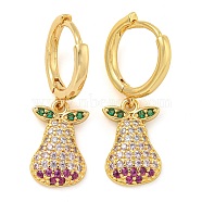 Rack Plating Brass Micro Pave Cubic Zirconia Pear Hoop Earrings, Cadmium Free & Lead Free, Long-lasting Plated, Golden, 27x9mm, Pin: 0.8mm(EJEW-T021-04G)