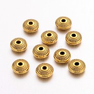 Tibetan Style Alloy Spacer Beads, Flat Round, Lead Free and Cadmium Free, Antique Golden, 8x4mm, Hole: 1.5mm(GLF0391Y)