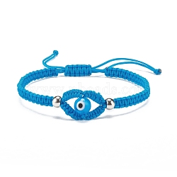 Lampwork Evil Eye Braided Bead Bracelet, Adjustable Friendship Bracelet for Women, Dodger Blue, Inner Diameter: 2-1/8~3-1/2 inch inch(5.3~8.8cm)(BJEW-JB07857-04)