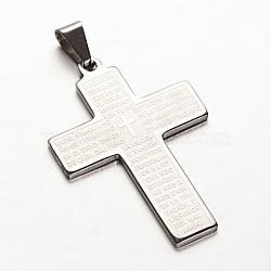 Non-Tarnish Cross with Words 304 Stainless Steel Pendants, Stainless Steel Color, 44x30x2mm, Hole: 4x8mm(STAS-N068-47B)