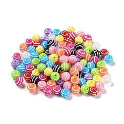 Opaque Acrylic Beads, Round with Stripe, Mixed Color, 8x7mm, Hole: 1.8mm, about 2083pcs/500g(OACR-A027-03)