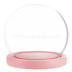Glass Dome Cover, Decorative Display Case, Cloche Bell Jar Terrarium with Wood Base, Pink, 127x101mm(AJEW-WH0401-33)