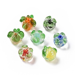 Handmade Lampwork Fruit Beads, Luminous, Glow in the Dark, Persimmon, Mixed Color, 15x12x12mm, Hole: 1.5~1.6mm(LAMP-C004-06)