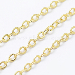 3.28 Feet Brass Cable Chains, Soldered, Long-Lasting Plated, Flat Oval, Cadmium Free & Lead Free, Real 18K Gold Plated, 1.5mm, Link: 2.1x1.5mm(X-CHC-K004-01G)