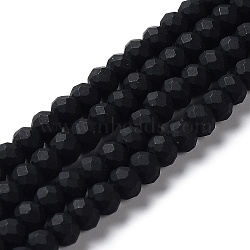 Glass Beads Strands, Faceted, Frosted, Rondelle, Black, 8mm, Hole: 1mm, about 65~68pcs/strand, 15.7~16.1 inch(40~41cm)(EGLA-A034-P8mm-MD18)