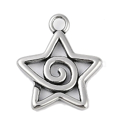 316 Surgical Stainless Steel Pendants, Star Charm, Antique Silver, 20.5x17.5x2mm, Hole: 2.2mm(STAS-G349-10AS)