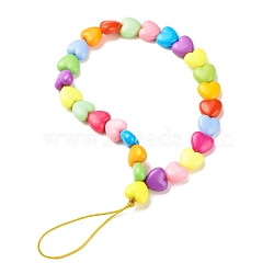 Opaque Acrylic Mobile Phone Straps, with Nylon Thread, Heart, Colorful, 18cm(HJEW-JM00675)