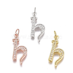 Brass Micro Pave Clear Cubic Zirconia Pendants, Long-Lasting Plated, Letter H, Mixed Color, 22.5x11x2mm, Hole: 3mm(ZIRC-O035-04)