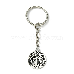 Iron Split Keychains, with Alloy Pendants, Tree of Life Charms,, Antique Silver, 7.3cm(KEYC-JKC00616)