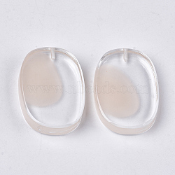 Resin Beads, with Shell Chip, Half Drilled, Oval, Antique White, 30x21x6mm, Half Hole: 1.2mm(X-CRES-T014-15F)