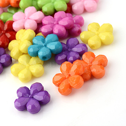 Opaque Acrylic Beads, Flower, Faceted, Mixed Color, 14x13x4mm, Hole: 1.5mm(X-SACR-Q128-05)