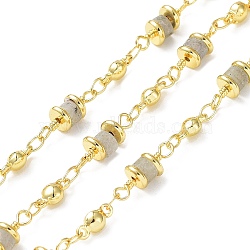 Natural Labradorite Column Link Chains, with Real 18K Gold Plated Brass Findings, Soldered, with Spool, 5x14x5mm(CHC-K014-07G-04)