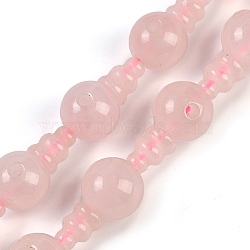 Natural Rose Quartz 3-Hole Guru Beads Strands, for Buddhist Jewelry Making, T-Drilled Beads, Gourd, 20x12mm, Hole: 1.8mm and 2mm(G-H064-E01-01)