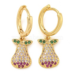 Rack Plating Brass Micro Pave Cubic Zirconia Pear Hoop Earrings, Cadmium Free & Lead Free, Long-lasting Plated, Golden, 27x9mm, Pin: 0.8mm(EJEW-T021-04G)