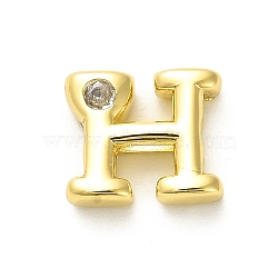 Rack Plating Brass Cubic Zirconia Beads, Long-Lasting Plated, Lead Free & Cadmium Free, Alphabet, Letter H, 12x14x5mm, Hole: 2.7mm(KK-L210-008G-H)