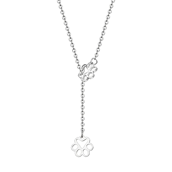 Stainless Steel Lariat Necklaces, Dog Paw Print, Stainless Steel Color, 27.56 inch(70cm)