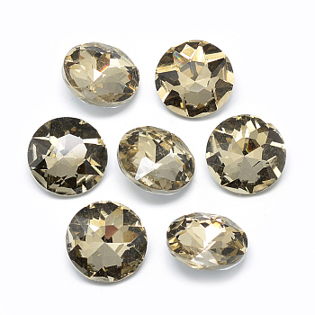 Pointed Back Glass Rhinestone Cabochons, Back Plated, Faceted, Flat Round, Dark Khaki, 8x3.5mm