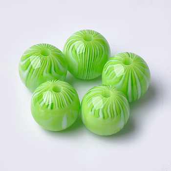 Resin Beads, Round, Lime, 12x11.5mm, Hole: 2.5mm