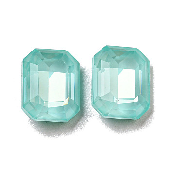 Glass Rhinestone Cabochons, Point Back & Back Plated, Faceted, Rectangle, Light Azore, 10x8x5mm.