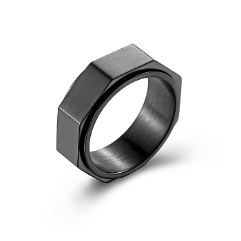 Plain Octagon Titanium Steel Rotating Finger Ring, Fidget Spinner Ring for Calming Worry Meditation, Black, US Size 10(19.8mm)
