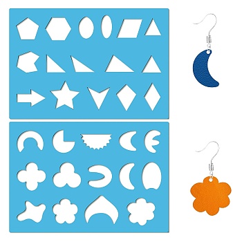 Acrylic Earring Handwork Template, Card Leather Cutting Stencils, Deep Sky Blue, Triangle/Flower/Star, Mixed Shapes, 130x90x2mm, 2pcs/set