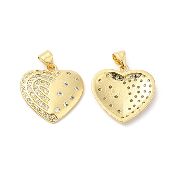 Brass Micro Pave Clear Cubic Zirconia Pendants, Heart Charms, Real 16K Gold Plated, 20x20x2.5mm, Hole: 5x3.5mm