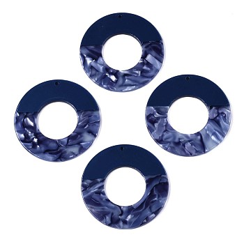 Translucent Cellulose Acetate(Resin) Pendants, Two Tone, Donut, Marine Blue, 46x2.5mm, Hole: 1.4mm