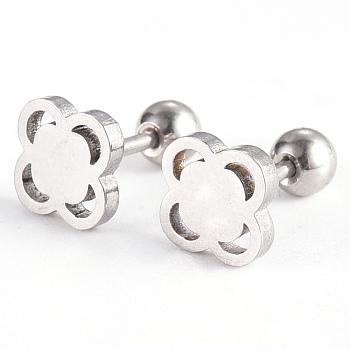 201 Stainless Steel Flower Barbell Cartilage Earrings, Screw Back Earrings, with 304 Stainless Steel Pins, Stainless Steel Color, 7x7x2mm, Pin: 1mm