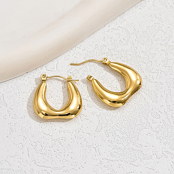 Stainless Steel Thick Hoop Earrings, for Women, Real 18K Gold Plated, 20x20mm
