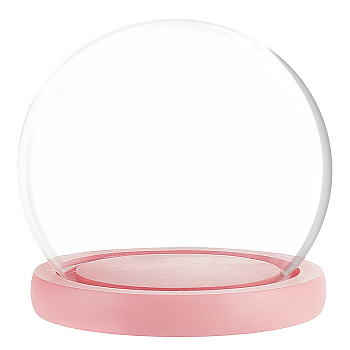 Glass Dome Cover, Decorative Display Case, Cloche Bell Jar Terrarium with Wood Base, Pink, 127x101mm