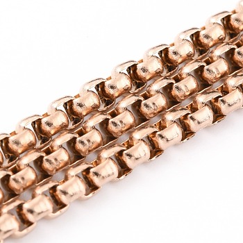 Ion Plating(IP) 304 Stainless Steel Box Chains, Unwelded, with Spool, Rose Gold, 3x3x1.5mm, 32.8 Feet(10m)/roll