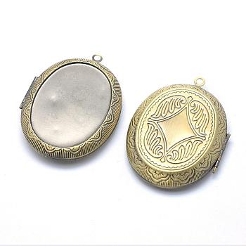 Brass Locket Pendants, Photo Frame Charms for Necklaces, Cadmium Free & Nickel Free & Lead Free, Oval, Brushed Antique Bronze, 52x39x8mm, Hole: 2.5mm, Inner Size: 25x34mm, Tray: 30x39.5mm