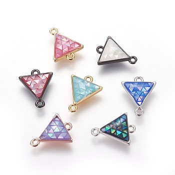 Brass Enamel Links connectors, with Freshwater Shell, Triangle, Mixed Color, 14.5x11.5x3mm, Hole: 1.2mm